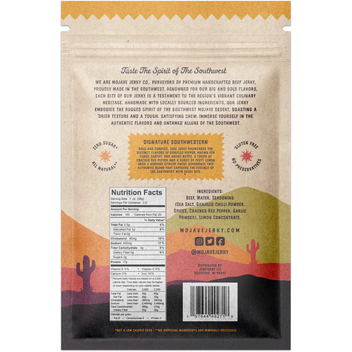 Mojave Jerky Co. Signature Southwestern Beef Jerky Snack - Sugar Free
